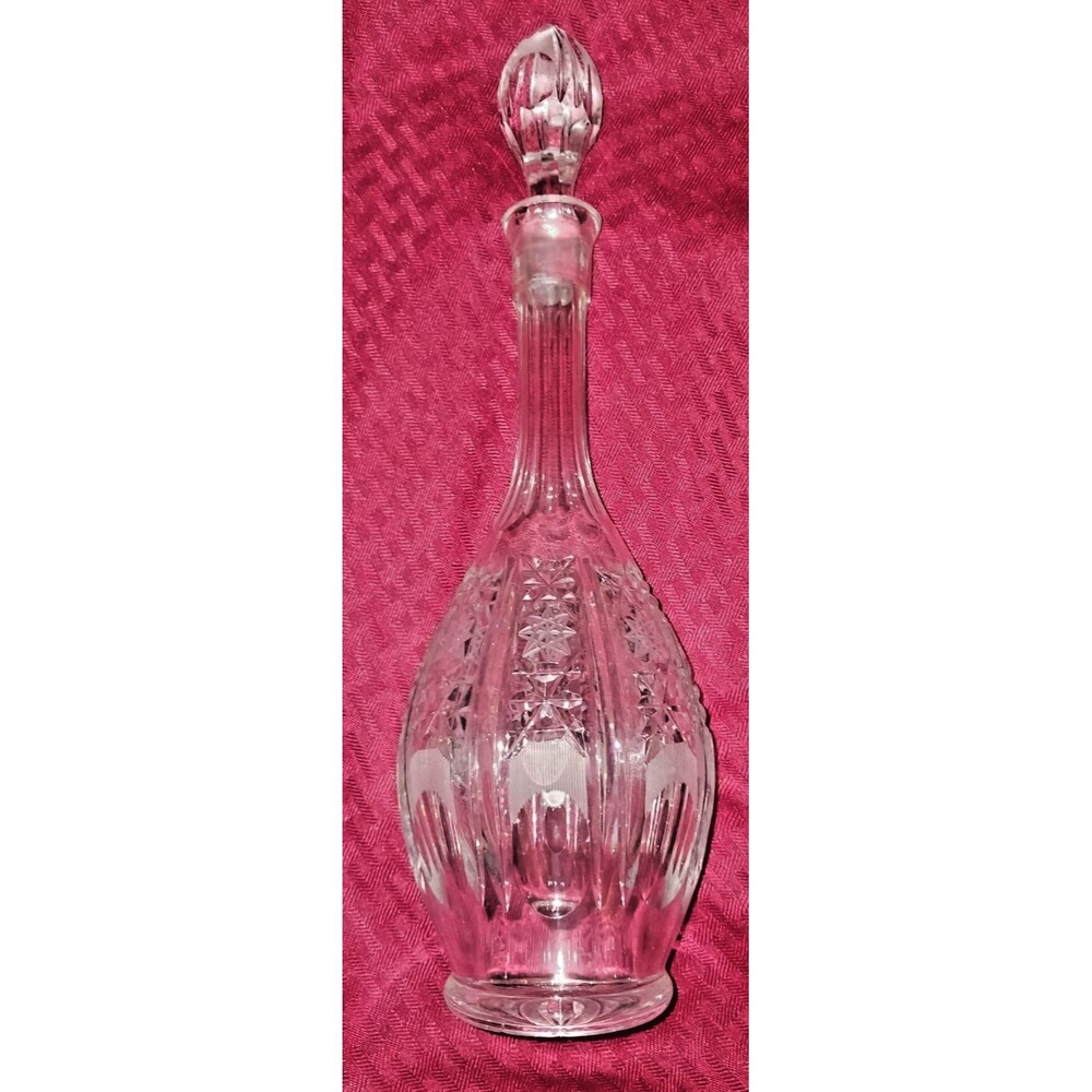 Vintage Lead Cut Crystal Star Decanter With Stopper 14.5" Tall Unmarked